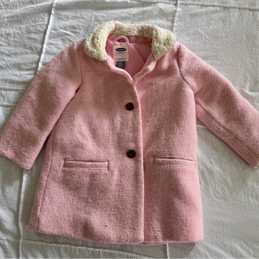 Old Navy Pink Pea Coat with Faux Fur Collar